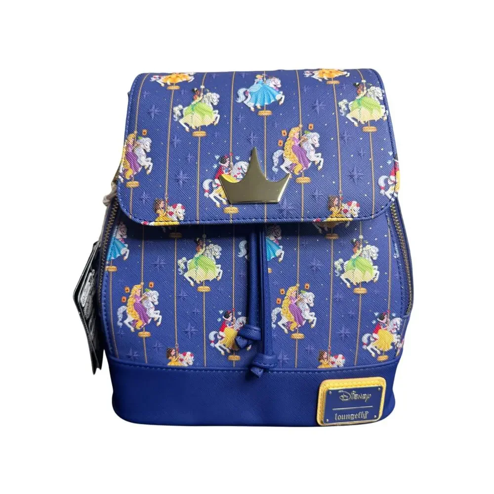 NWT Loungefly HT Disney Princess Carousel All Over Print Drawstring Backpack - Picture 1 of 6